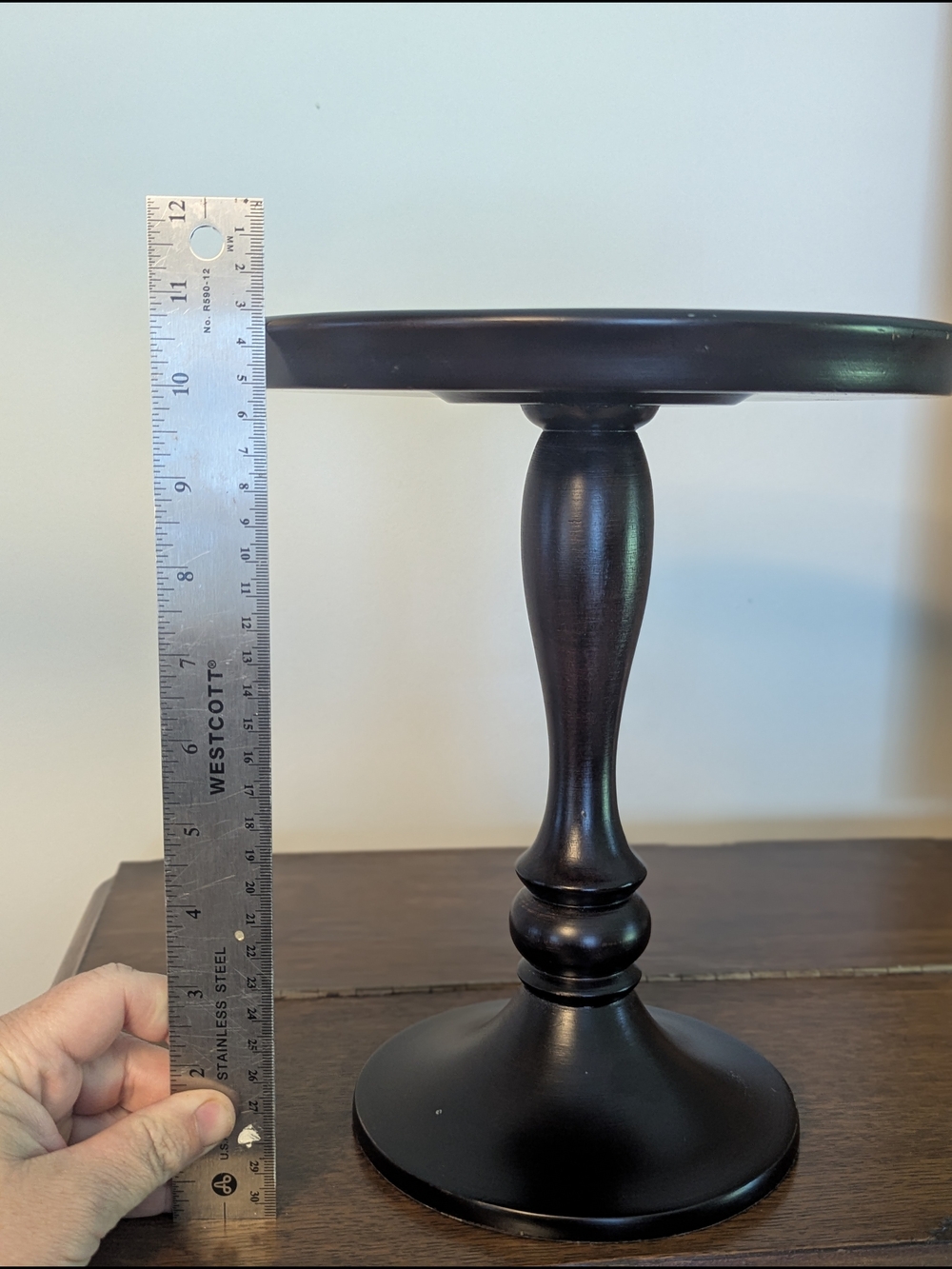 Pottery Barn Dark Brown Turned Wood Pillar Candle Holder Pedestal - Picture 3 of 5
